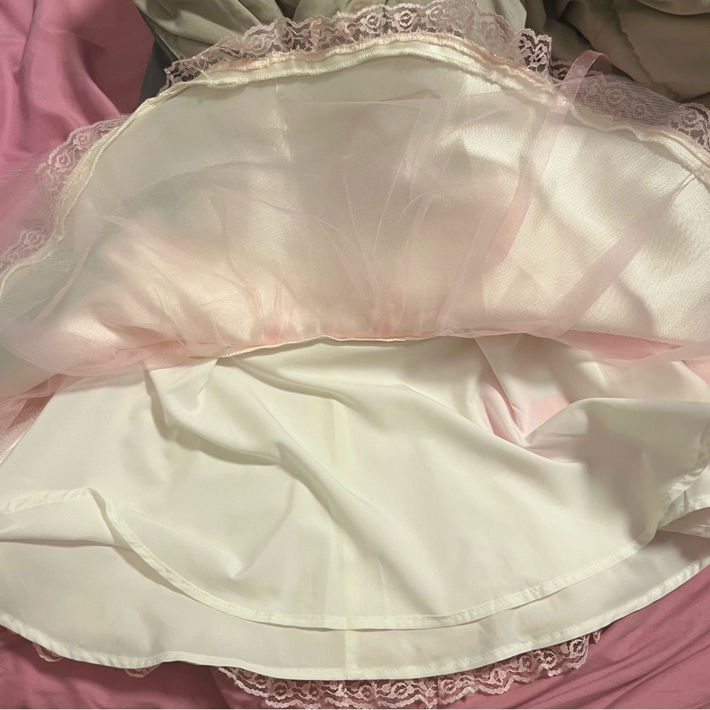 NWT - Sugar Thrillz Cream & Pink Puffy Lace Up Mini Skirt - M - Picture 7 of 8